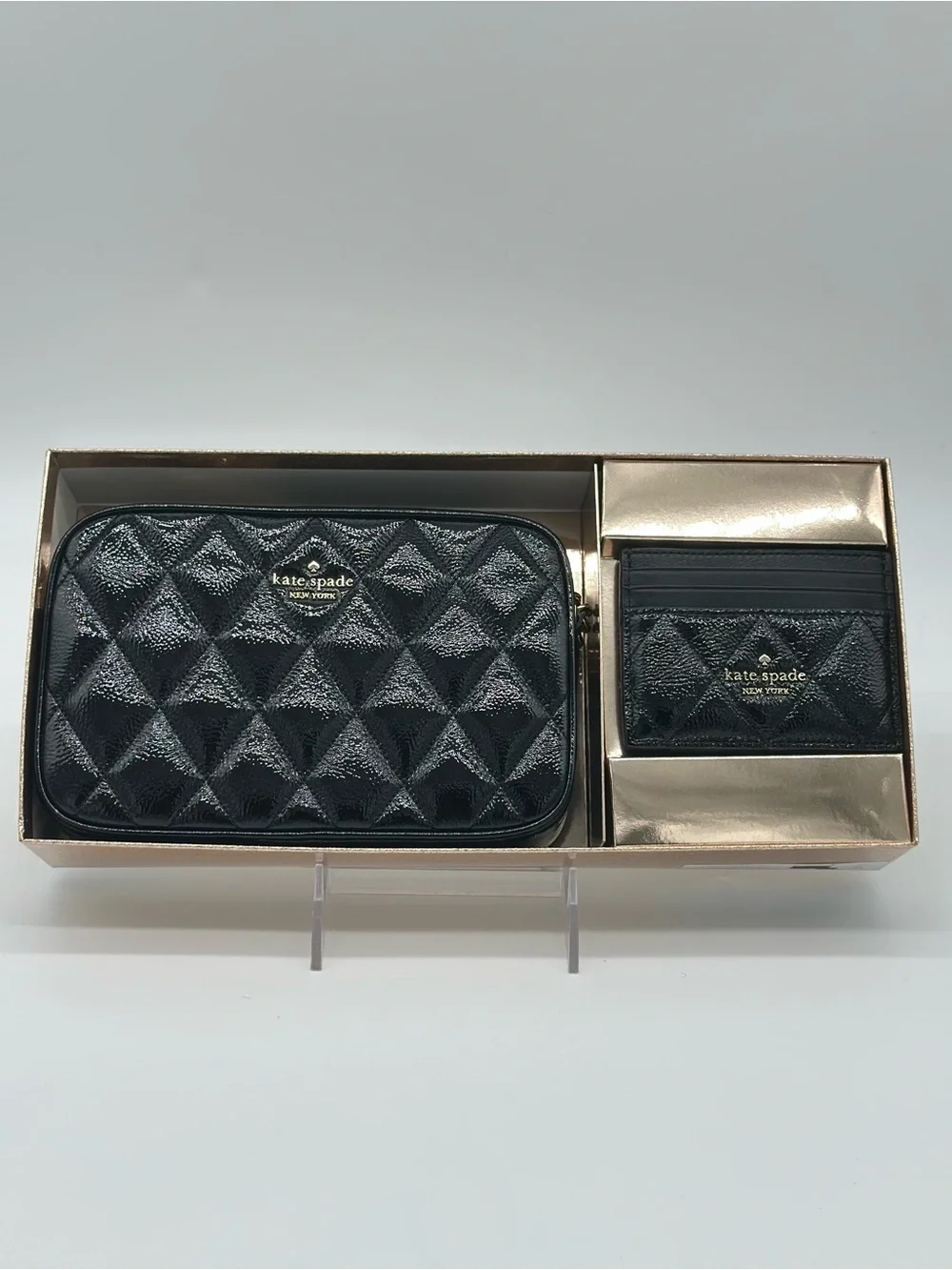 kate spade Black Quilted Zip Wallet and Card Holder Gift Set